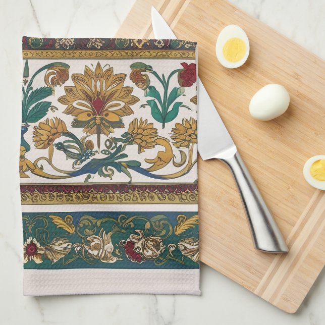 Modern designed inspired Serbian ethnic seamless 2 Tea Towel (Quarter Fold)