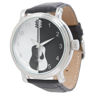 Modern designer black and white guitar watch