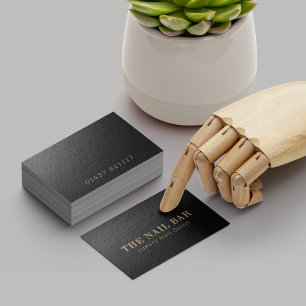 Modern Designer Minimal Black & Gold Embossed Text Business Card