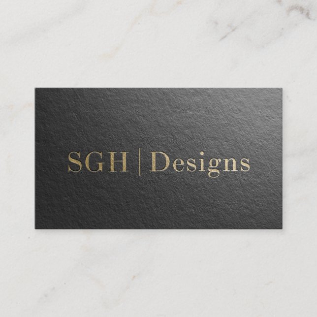 Modern Designer Minimal Black & Gold Embossed Text Business Card (Front)