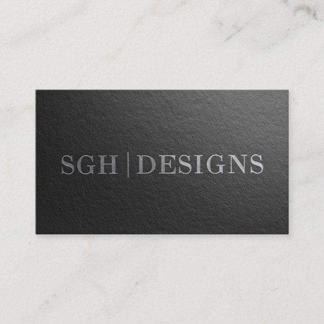 Modern Designer Minimal Black Silver Embossed Text Business Card (Front)