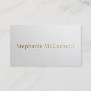 Modern Designer Minimal White & Gold Embossed Text Business Card