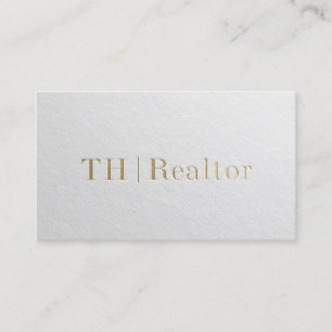 Modern Designer Minimal White & Gold Embossed Text Business Card