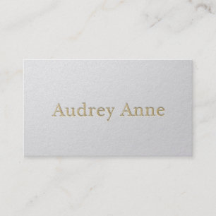 Modern Designer Minimal White & Gold Embossed Text Business Card