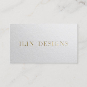 Modern Designer Minimal White & Gold Embossed Text Business Card