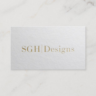 Modern Designer Minimal White & Gold Embossed Text Business Card