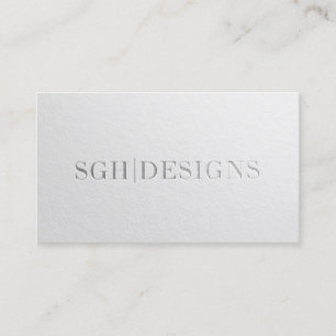 Modern Designer Minimal White Silver Embossed Text Business Card