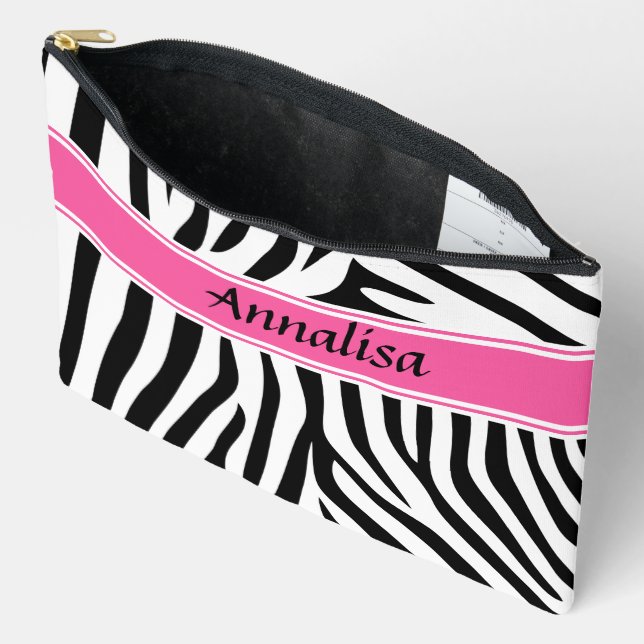 Modern designer personalised zebra stripe Ladies Accessory Pouch (Open)