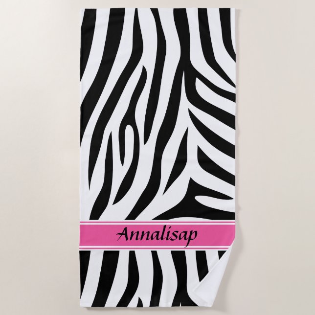 Modern designer personalised zebra stripe Ladies Beach Towel (Front)