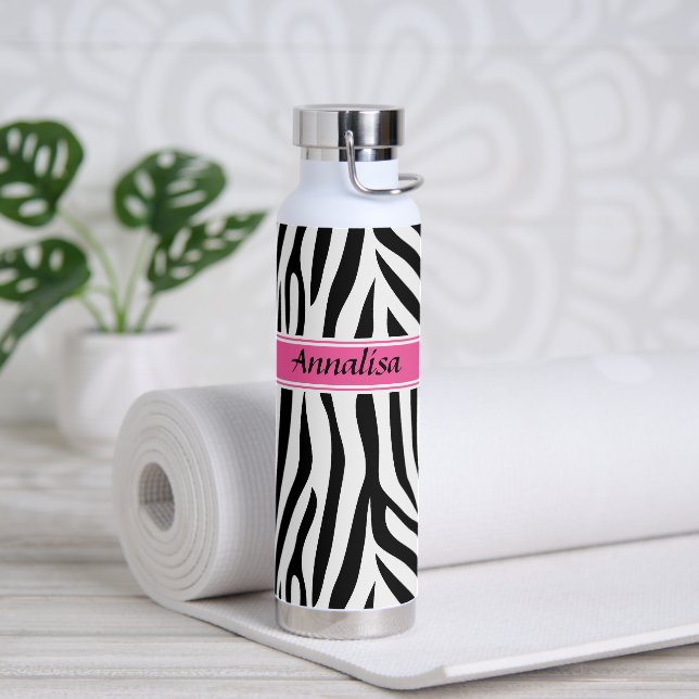 Modern designer personalised zebra stripe Ladies Water Bottle (Yoga)