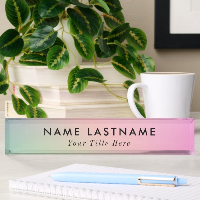 Modern desk name plate with editable name & title 