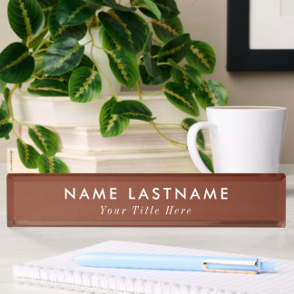 Modern desk name plate with editable name & title 