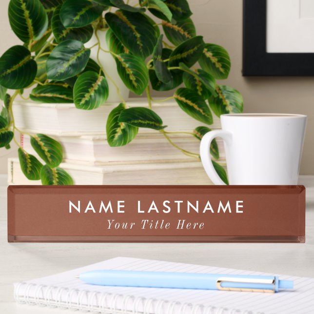 Modern desk name plate with editable name & title 