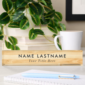 Modern desk name plate with editable name & title 