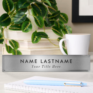 Modern desk name plate with editable name & title 