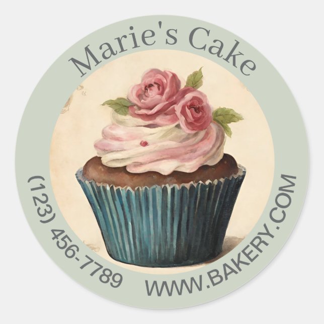 Modern Dessert Baker Cake Caterer Cupcake Bakery Classic Round Sticker (Front)