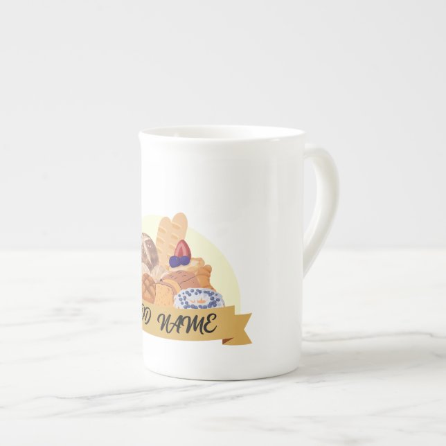 Modern dessert Bread baking bakery custom name Bone China Mug (Front Right)