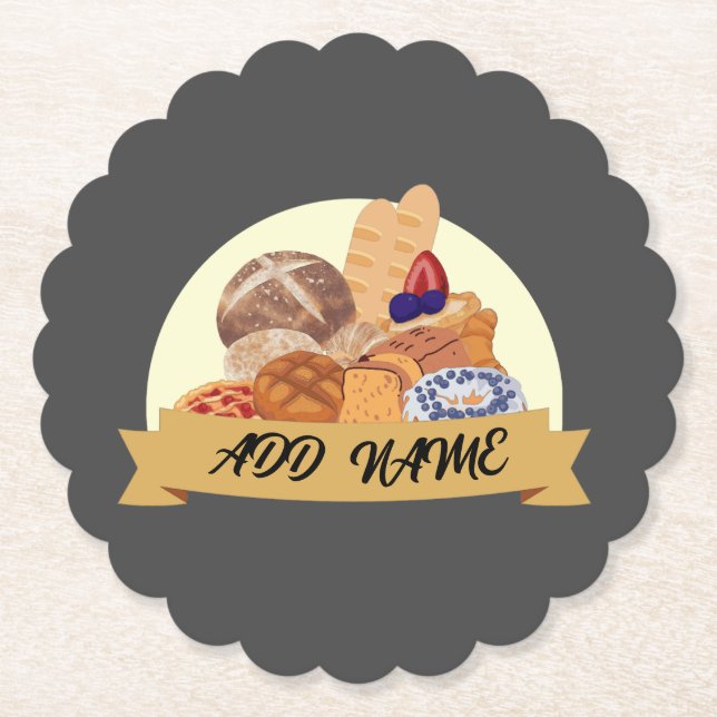 Modern dessert Bread baking bakery custom name Paper Coaster (Front)
