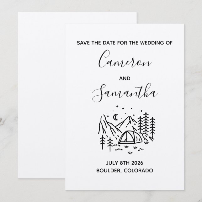 Modern destination camping wedding save the date (Front/Back)