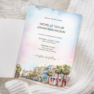 Modern Destination Wedding Charleston Watercolor Invitation