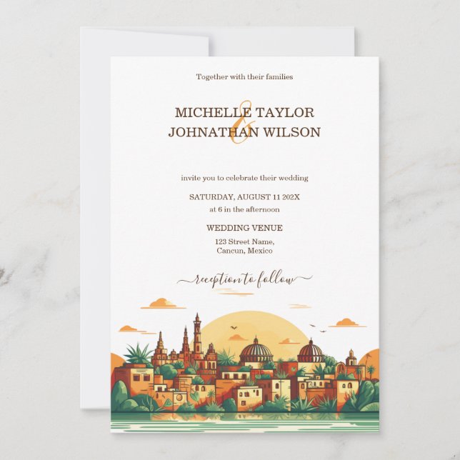 Modern Destination Wedding Mexico Beach  Invitation (Front)