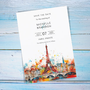 Modern Destination Wedding Paris Eiffel Tower Invitation