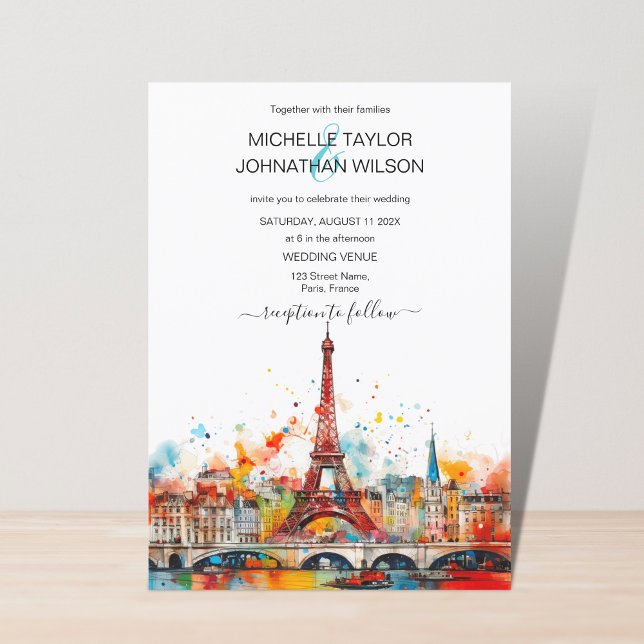 Modern Destination Wedding Paris Eiffel Tower Invitation (Creator Uploaded)