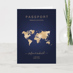 Modern Destination Wedding Passport World Map Invitation