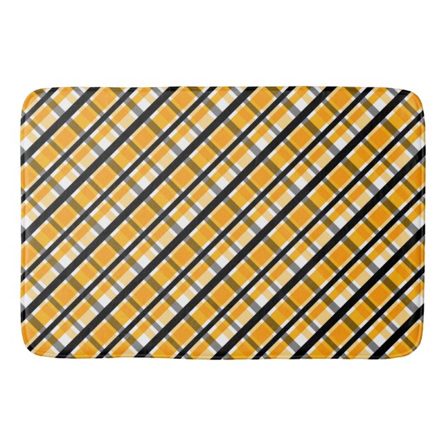 Modern Diagonal Autumn Plaid Pattern Bath Mat (Front)