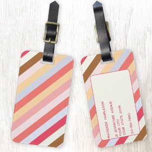 Modern Diagonal Candy Stripe Personalised Luggage Tag