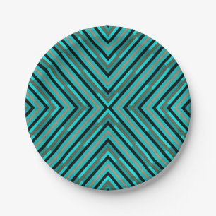 Modern Diagonal Chequered Shades of Green Pattern Paper Plate