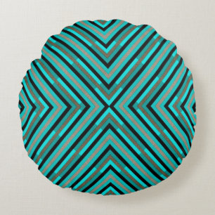 Modern Diagonal Chequered Shades of Green Pattern Round Cushion