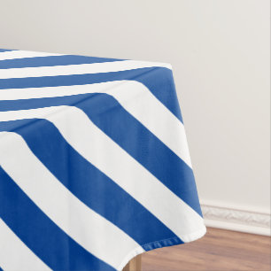 Modern Diagonal Navy Blue and White Striped Tablecloth