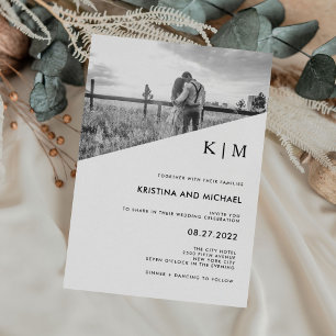 Modern Diagonal Photo Wedding Invitation
