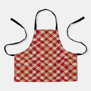 Modern Diagonal Red and White Plaid Pattern Apron