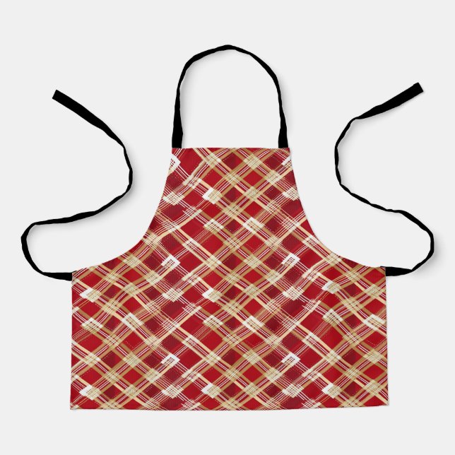 Modern Diagonal Red and White Plaid Pattern Apron (Front)