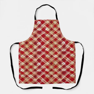 Modern Diagonal Red and White Plaid Pattern Apron