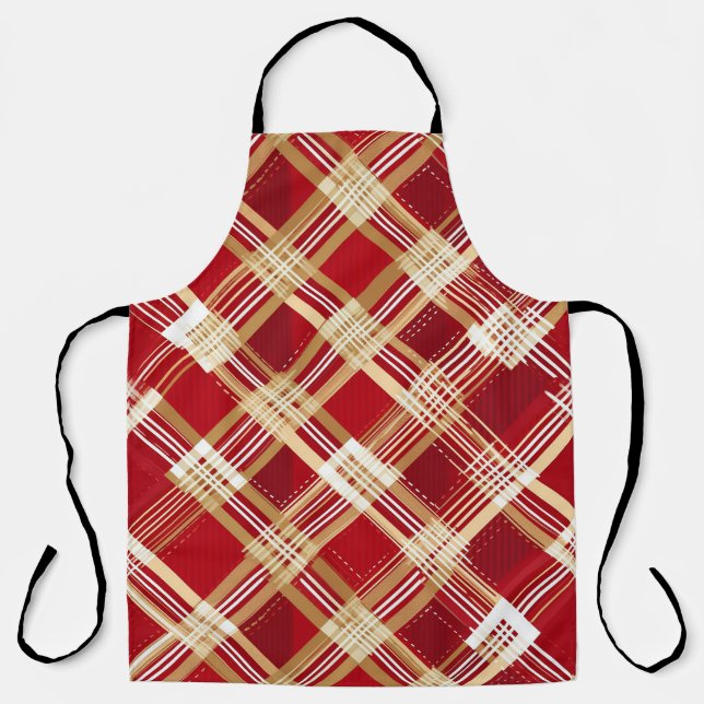 Modern Diagonal Red and White Plaid Pattern Apron (Front)