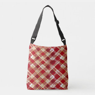 Modern Diagonal Red and White Plaid Pattern Crossbody Bag
