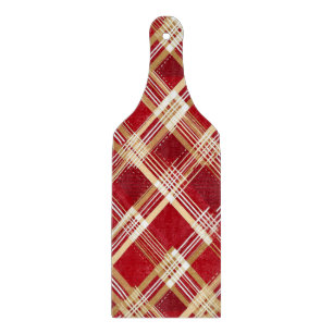 Modern Diagonal Red and White Plaid Pattern Cutting Board