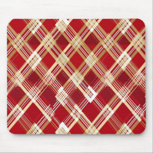 Modern Diagonal Red and White Plaid Pattern Mouse Pad