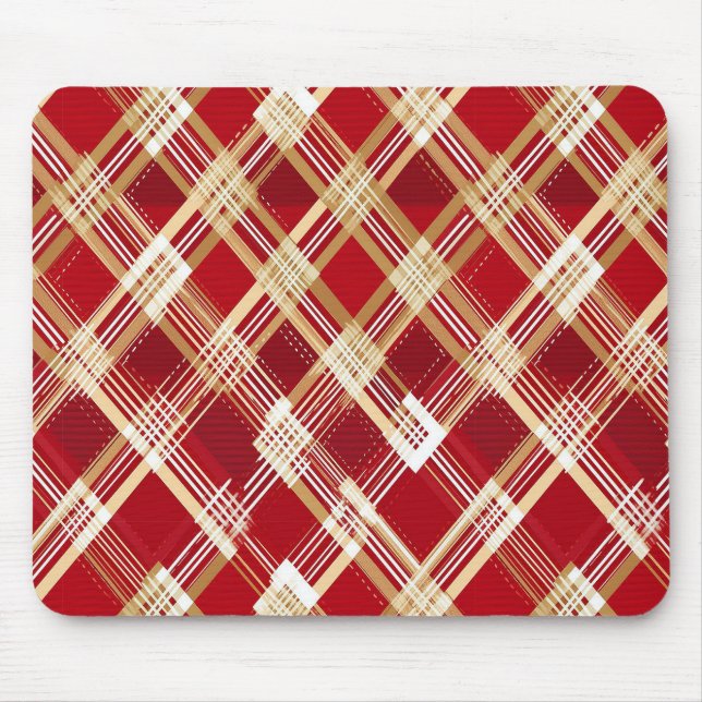 Modern Diagonal Red and White Plaid Pattern Mouse Pad (Front)