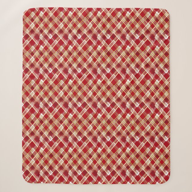 Modern Diagonal Red and White Plaid Pattern Sherpa Blanket (Front)