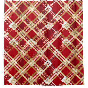 Modern Diagonal Red and White Plaid Pattern Shower Curtain