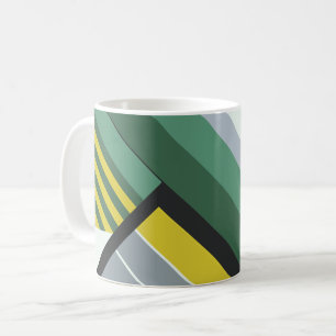 Modern Diagonal Stripes in Green, Yellow, & Grey Coffee Mug