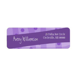 Modern Diagonal Style Purple Polka Dot Pattern Return Address Label