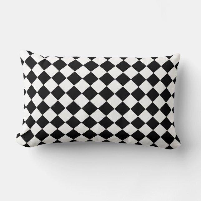 Modern Diamond Black and White Checkers Lumbar Cushion (Front)
