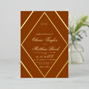 Modern Diamond Burnt Orange Gold Wedding