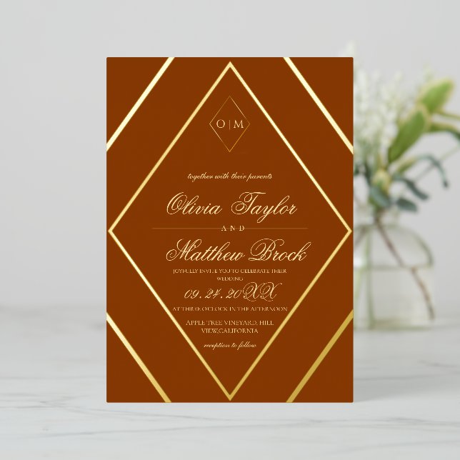 Modern Diamond Burnt Orange Gold Wedding (Standing Front)