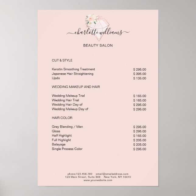 Modern Diamond Flower Price List Poster (Front)